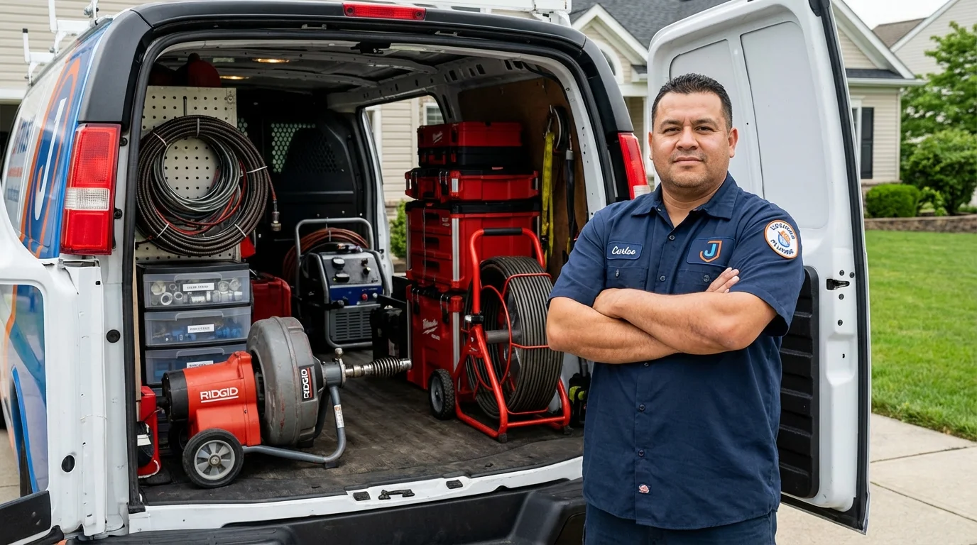 Professional drain cleaning equipment and Johns Plumbing LLC plumber in Ligonier