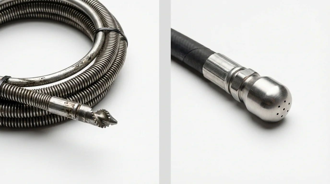 Drain snake cable and hydro jetting nozzle used for drain cleaning in Ligonier, PA