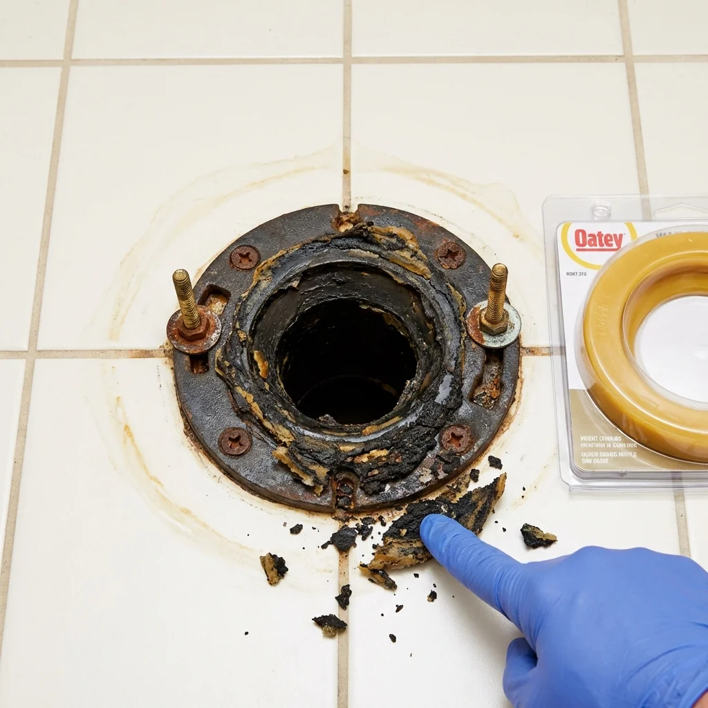 Failed wax ring showing water seepage at the base of a toilet in a Ligonier, PA home