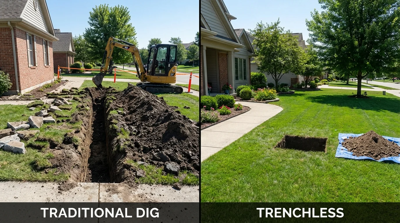 Trenchless sewer repair with minimal yard damage versus traditional excavation in Ligonier, PA